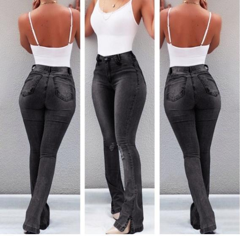 Women's Split Flared High-waisted Jeans Women's Trousers_voghion.com