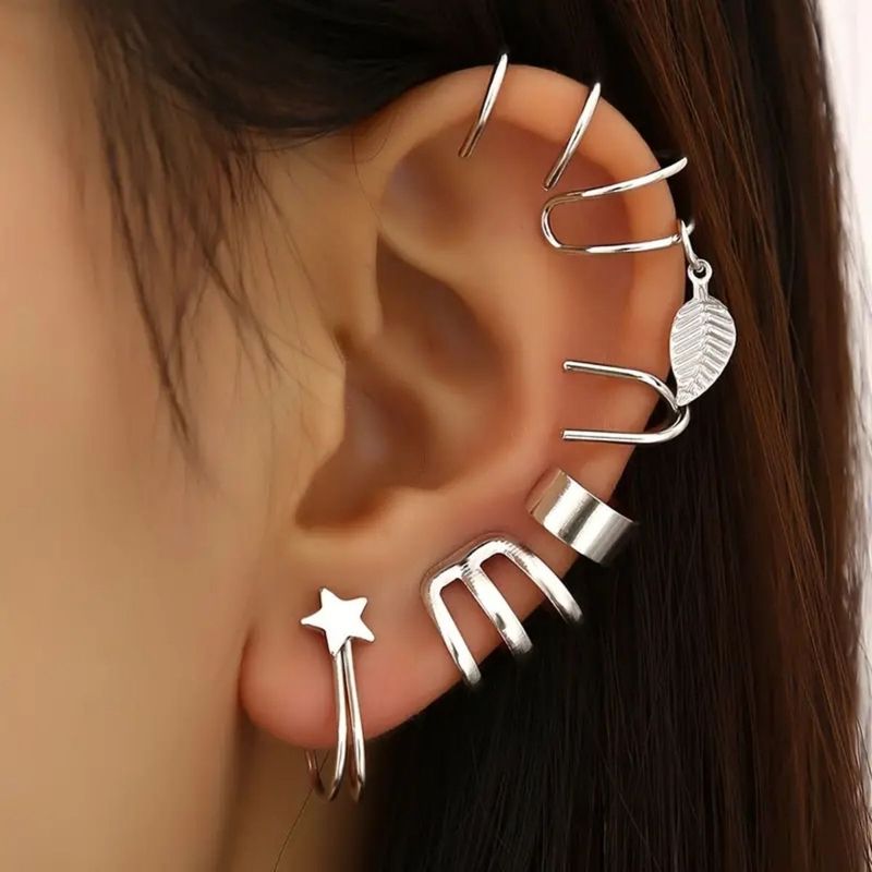 Vintage C-fërmeg Ouerréng Set mat 5 Stécker ouni Piercing Ouerknochenclipsen Personaliséiert Ouerclipsen Ouerréng Accessoiren_voghion.com