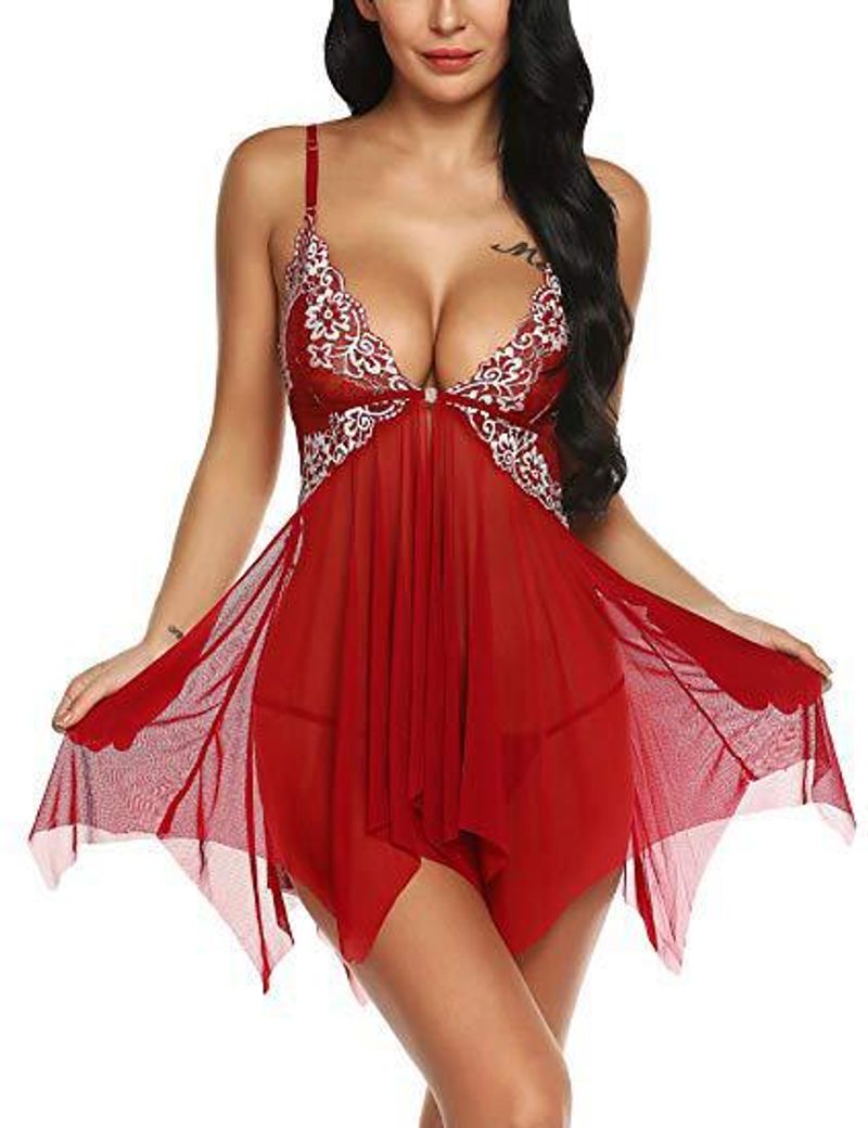 Fun lingerie with transparent mesh bottom and sexy suspender. Fun pajamas_voghion.com