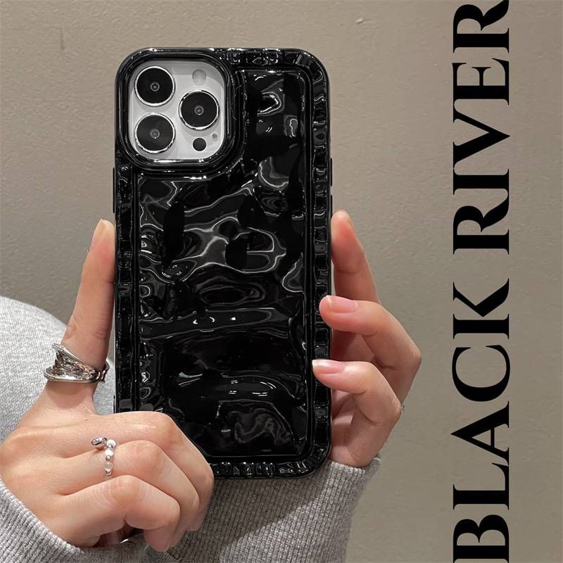 INS Simple Premium fekete redőzött iphone15Promax Case 13 iPhone14 Solid Color 12/12_voghion.com