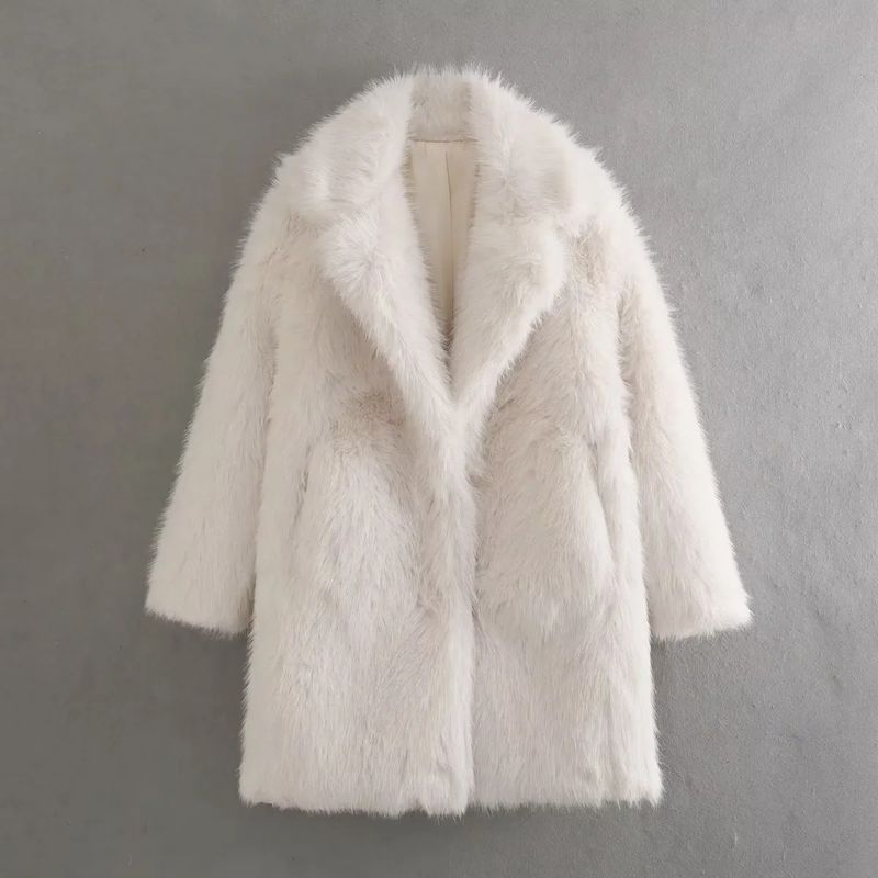 Women's clothing artificial fur effect coat lapel long sleeve fashion coat_voghion.com