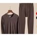Derog thermal uderwear me's roud eck log sleeved thick velvet solid color clothes autum set bottom shirt pats_voghion.com