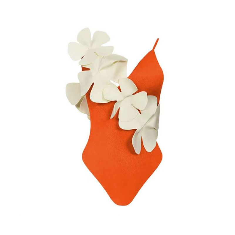 Women's Clothing Solid Color Sling One Piece Swimsuit Female Flower Hot Spring Resort Swimsuit_voghion.com
