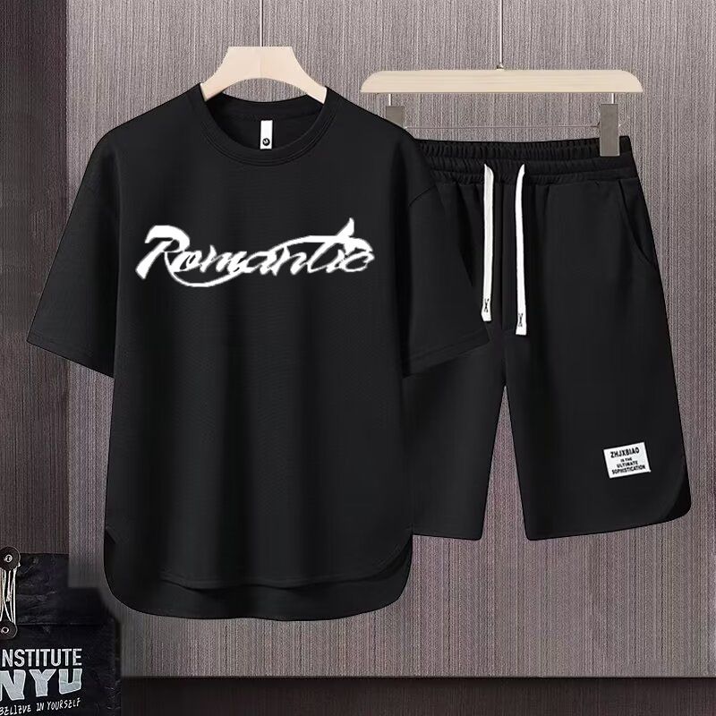 Ropa de hombre 2024, traje informal de verano para hombre, camiseta holgada de manga corta para adolescentes, pantalones cortos, traje atractivo de dos piezas_voghion.com