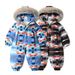 Kindersneeuwpak met fleecevoering en capuchon voor moeder en kinderen - Winter alles-in-één jumpsuit voor peuters, zachte en warme polyester bovenkleding, blauw/zwart (90-120 cm)_voghion.com