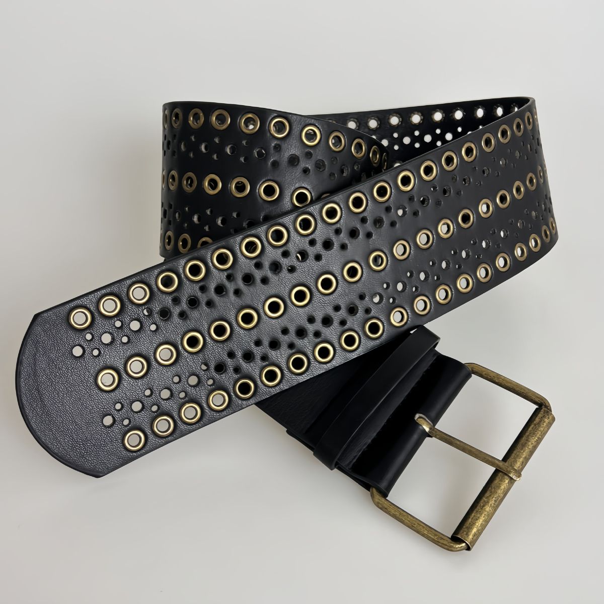 Trendy Wide Punk Belt With Eyelets & Studs - Gothic Streetwear Accessory For Women & Men - Adjustable Waistband For Jeans, Skirts & Dresses_voghion.com