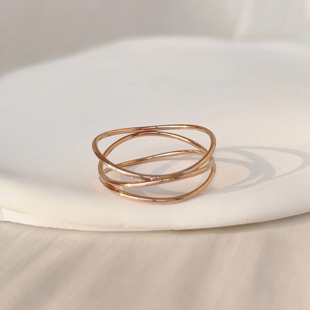 Women's Jewelry - Elegant French-Inspired Three-Layer Thin Line Interwoven 18K Gold Plated Stainless Steel Ring, Minimalist Geometric Design_voghion.com