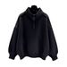 Felpa unisex con collo alto e cerniera – Pullover oversize minimalista con tasca a marsupio (nero e bianco)_voghion.com