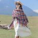 Colorful checkered ethnic style women's shawl, warm windproof scarf, grassland photography cape, spring and autumn_voghion.com