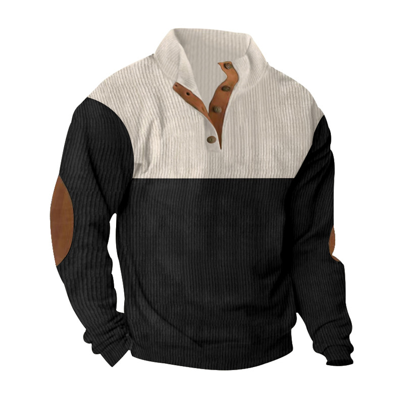 2024 Großer Frühlings- und Herbstpullover für Herren, lässig, farbiger Flip-Kragen, Sportpullover aus Cord, Stehkragen_voghion.com