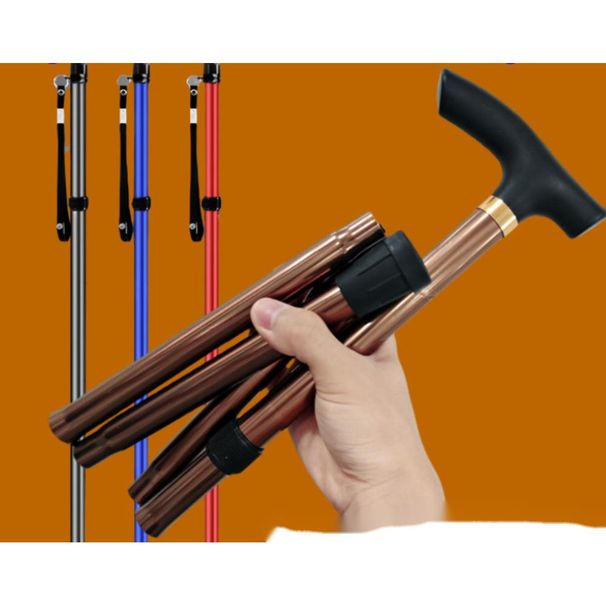 Folding Aluminum Alloy Telescopic Portable Skiing Anti-Slip Walking Stick Elderly Cane Outdoor Hiking Trekking Gear_voghion.com