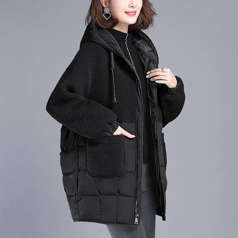 Women's Clothing loose Warm jacket cotton coat mid length lamb wool large size cotton coat thickened coat_voghion.com