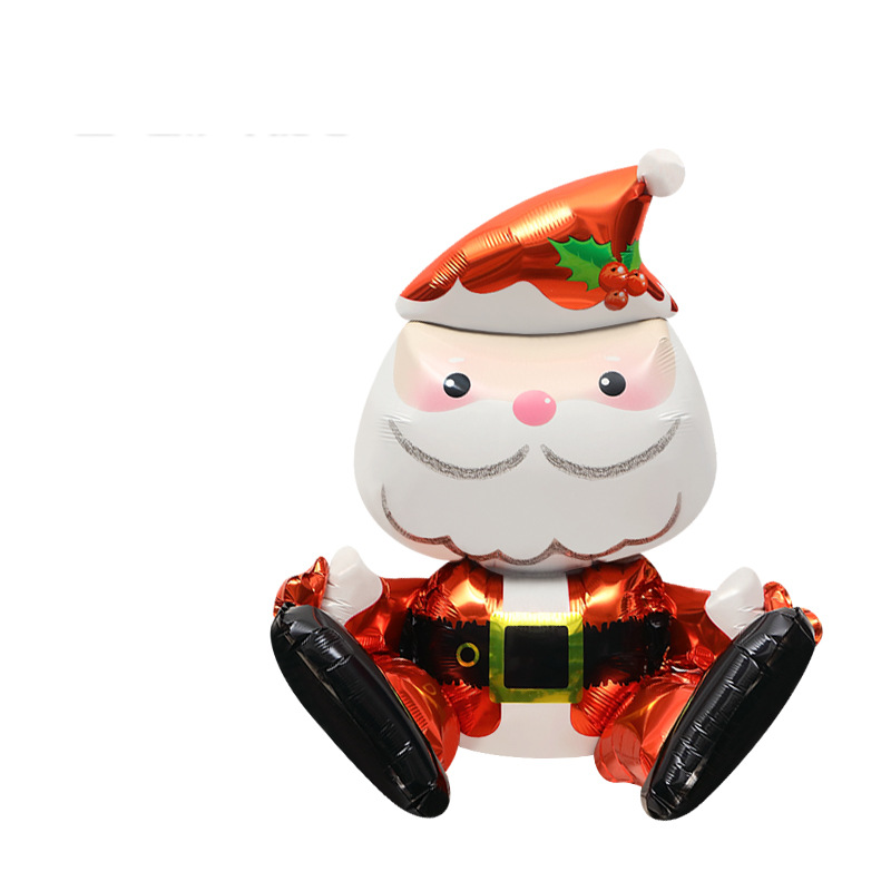 Decoração de Natal adereços brinquedos balão 3D tridimensional sentado Papai Noel desenho animado forma alumínio filme balão_voghion.com