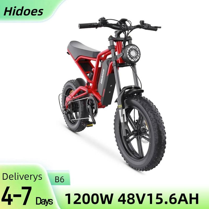 Hidoes B6 Bicicleta elétrica para adultos 1200W, 20" Off Road Mountain Bike com bateria de 48V 15,6Ah Suspensão total_voghion.com