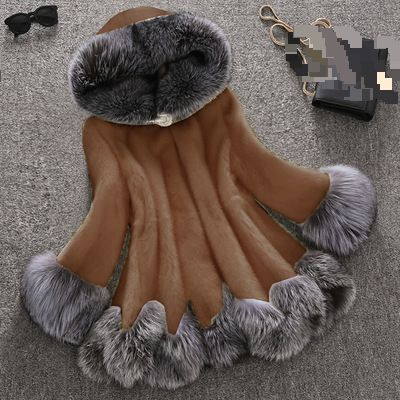 Moteriški drabužiai, paltai, vidutinio ilgio, 2024 m. žieminis paltas, didelio dydžio, su audinės kailiu, moteriškas, plonas, su gobtuvu, su pastorintu kailiu_voghion.com