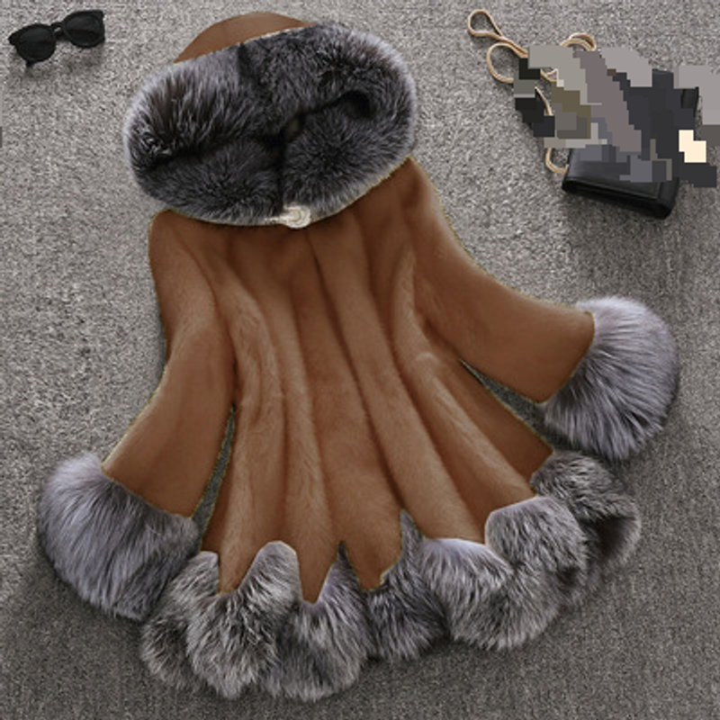 Manteau mi-long pour femme, manteau d'hiver 2024, grande taille, fourrure de vison, slim, capuche, fourrure épaisse_voghion.com