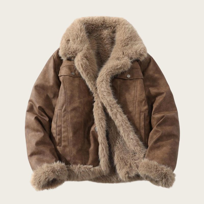 ​Reversible Faux Shearling Jacket – Oversized Winter Coat With Notched Collar (Sizes M-5XL, Coffee & Gray)​_voghion.com