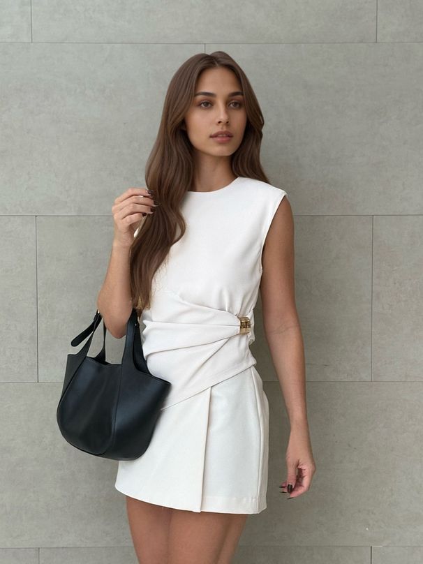 Women's Clothing Women's Suit Short Skirt Sleeveless Round Neck Top Waist Fashionable Solid Color Skirt Commuting Two Piece Suit_voghion.com