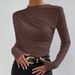 K Solid Color Slim-fit Base T-shirt With Versatile Pleated Design For Women's Top_voghion.com