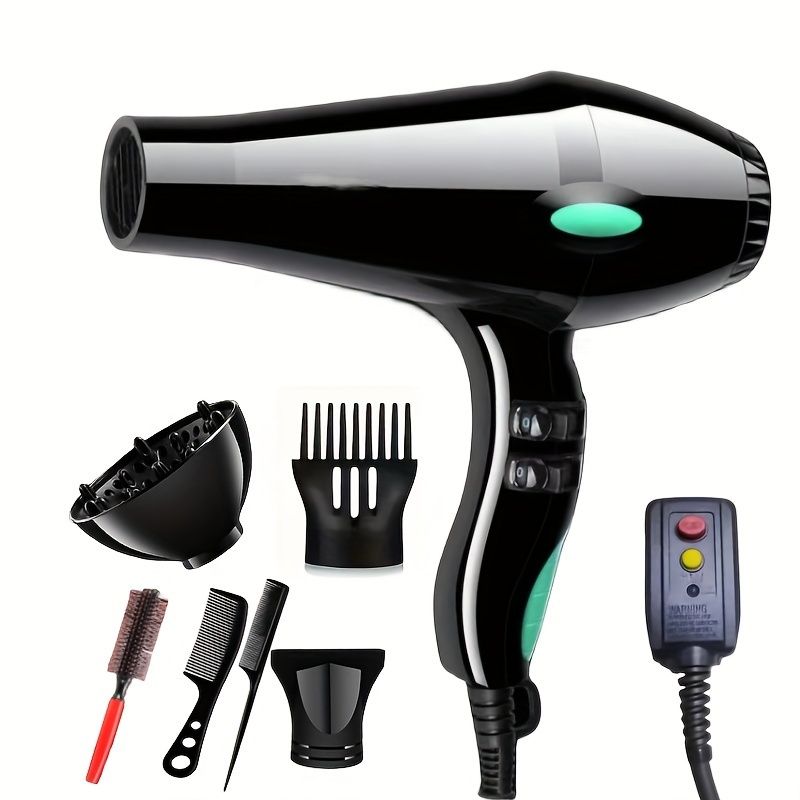 Profesionāls elektriskais matu žāvētājs, mājas lietošanai paredzēts frizētavas augstas jaudas karstā un aukstā gaisa negatīvo jonu matu žāvētājs ar 6 piederumiem_voghion.com