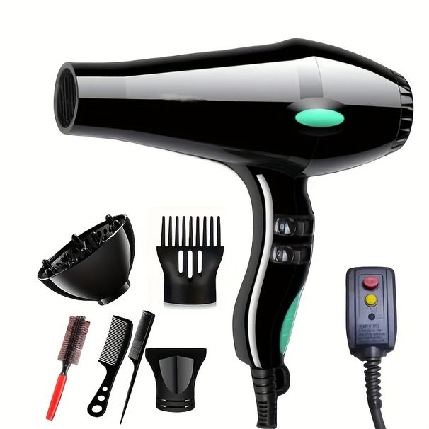 Profesionāls elektriskais matu žāvētājs, mājas lietošanai paredzēts frizētavas augstas jaudas karstā un aukstā gaisa negatīvo jonu matu žāvētājs ar 6 piederumiem_voghion.com