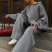 Set aus gemütlichem Strick-Hoodie und Hose mit weitem Bein – Oversize-Pullover mit Reißverschluss und fließender Hose_voghion.com