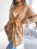Women's Plaid Strap Lantern Sleeve Casual Open Front Cardigans Sweater Jacket Outwear_voghion.com