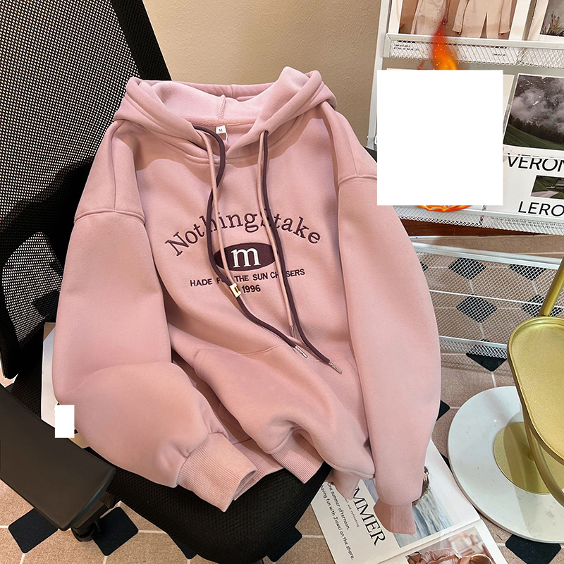 Sweat-shirt en peluche pour femme avec fleurs brodées pour l'automne et l'hiver, hauts chauds, sweat-shirt à capuche pour femme de grande taille épais et ample_voghion.com