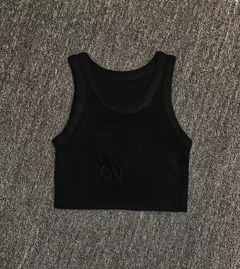 Embossed Embroidered Sleeveless Square Collar Knitted Vest Strap_voghion.com