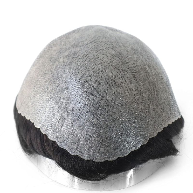 Durable Skin Knotted Toupee For Men 100% Human Hair Replacement System 0.12-0.14mm PU Base Hair Pieces Natural Hairline Wigs Darkest Brown Color #2_voghion.com