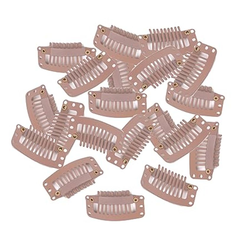 9-Teeth Clips For Hair Extension, Wigs|U-Shape Metal Silicon Clips | 32mm Length 50Pcs Per Pack Light Brown Color_voghion.com