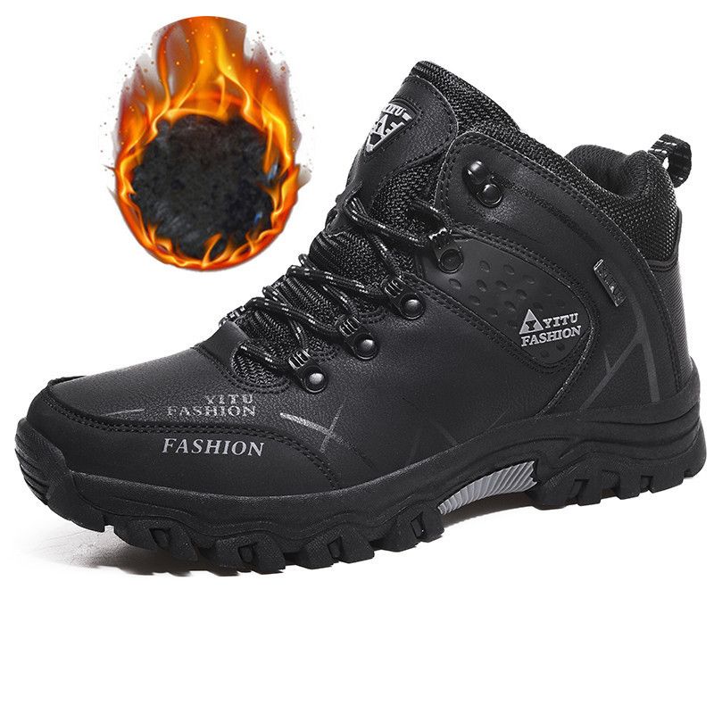 autumn and winter shoes hiking mid-top tourist shoes plus velvet warm waterproof shoes large size leather cotton shoes foreign trade_voghion.com