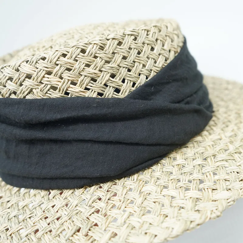 Fashion Fashion French Retro Flat Top Wide Brim Ribbon Women Summer Elegant Girl Sunshade Holiday Beach Cap Sun Protection Straw_voghion.com