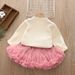 Completo maglione lavorato a maglia e gonna a sbuffo per bambine - Morbido misto poliestere, stile coreano, 1-3 anni (80-100 cm), rosa, stampa cartoon_voghion.com