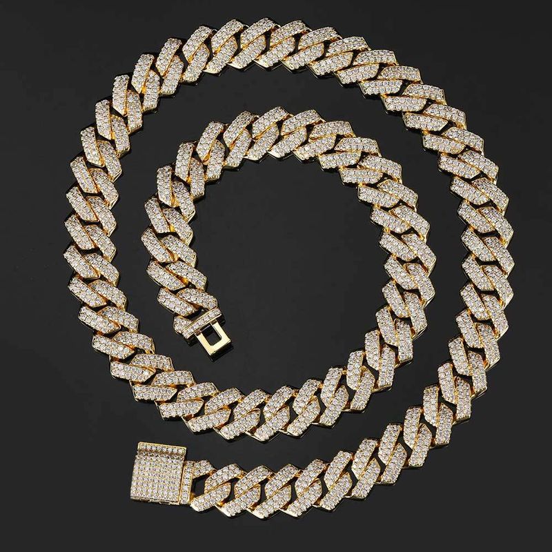 Hip Hop Full Diamond Diamond Cuban Chain Personality Zircon Halskette Herren Vielseitiger High-End-Modeschmuck_voghion.com