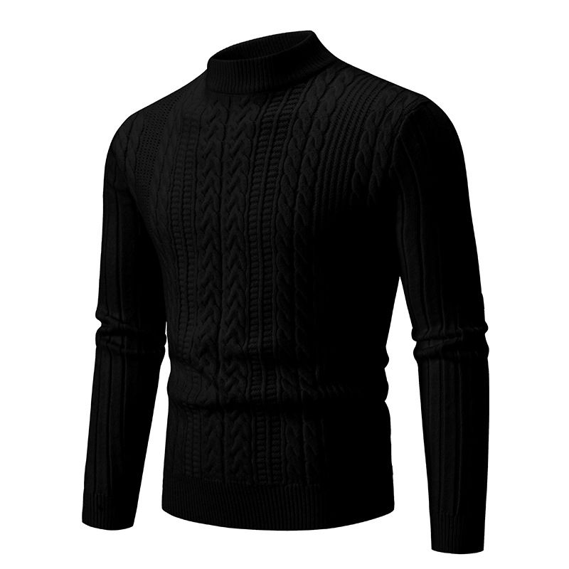 2023 new autumn and winter  woven pullover half turtleneck sweater for men solid color casual twist bottoming sweater_voghion.com