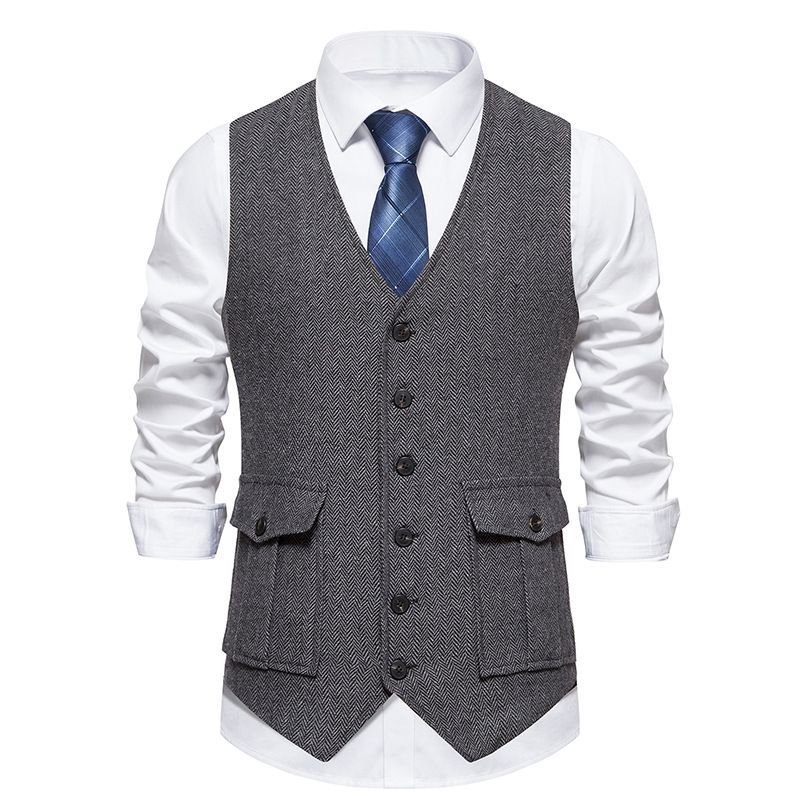 Star Same Retro Einreihige Dreidimensionale Tasche Herren Anzug Weste Casual Business_voghion.com