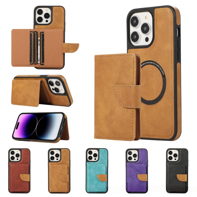 Magnetic Card Holder Phone Case For Slim Wallet & Protective Cover 2-in-1, PU Leather, Handcrafted_voghion.com