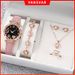 Set da 6 orologi al quarzo con cinturino a farfalla tempestato di diamanti + set di cuori rosa_voghion.com
