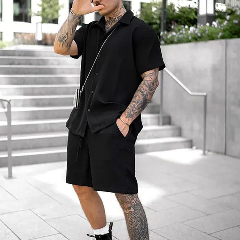 Men's Clothing Sports Suit Casual Loose Shirt Short Sleeved Shorts Summer Fashion Casual Two Piece Suit_voghion.com