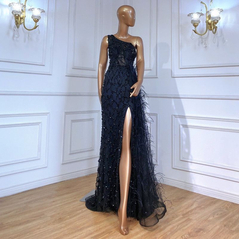 New Color Sequin Fairy Long Sleeveless Fashion Slim Temperament Medium Long Evening Dress Female_voghion.com