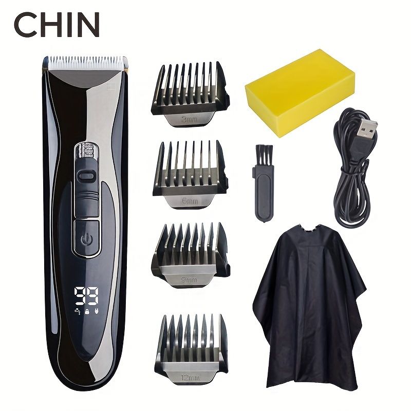 Máquina de cortar cabelo elétrica à prova d'água com tela LCD LED, ideal para corte e cuidados com o cabelo masculino, corte de cabelo recarregável com empurrador para precisão C_voghion.com