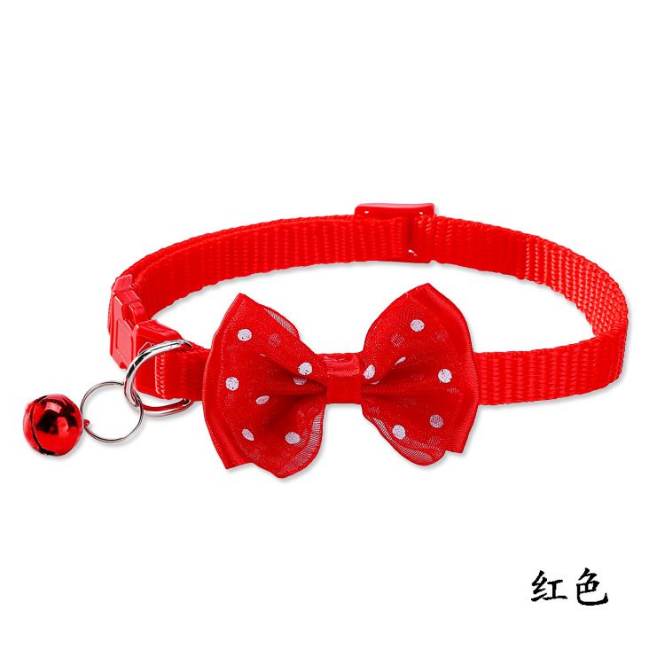 Small Bowknot Cat Bell Pet Accessories Polka Dot Puppy Collar_voghion.com