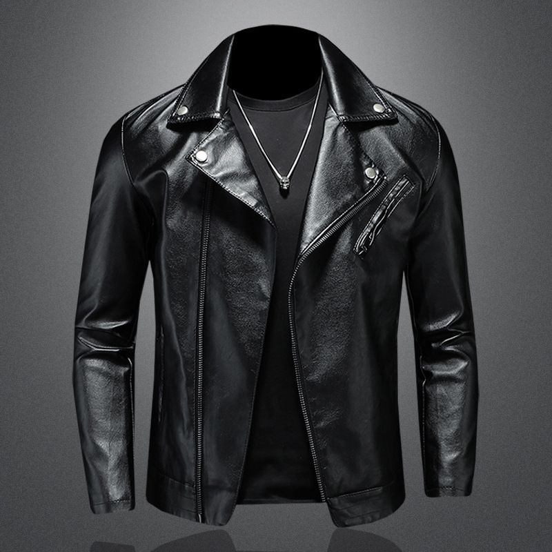 Herrenbekleidung Lederjacke Hübsche Lederjacke Stehkragen Schräger Reißverschluss Slim Fit Fahrradbekleidung Motorradjacke_voghion.com