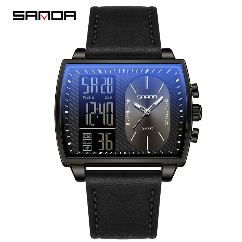 Orologio analogico digitale multifunzione da uomo con timer per il conto alla rovescia, resistenza all'acqua fino a 30 m, cinturino in pelle, display luminoso, per abbigliamento casual e da lavoro_voghion.com