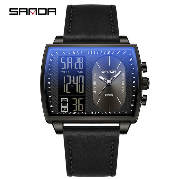 Orologio analogico digitale multifunzione da uomo con timer per il conto alla rovescia, resistenza all'acqua fino a 30 m, cinturino in pelle, display luminoso, per abbigliamento casual e da lavoro_voghion.com