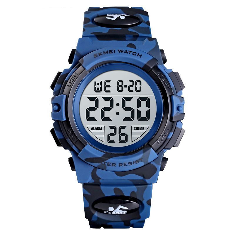 Kids Digital Watch With Colorful LED Light - 30M Waterproof Military Camo Sports Watch For Boys Girls (Blue/Green Camo)_voghion.com