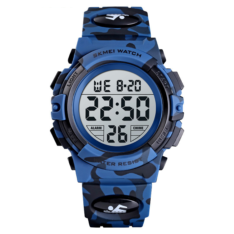Kids Digital Watch With Colorful LED Light - 30M Waterproof Military Camo Sports Watch For Boys Girls (Blue/Green Camo)​_voghion.com