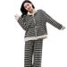 Herbst und Winter Neue verdickte gestreifte Stehkragen Pyjamas Damen Strickjacke Langarm Langes zweiteiliges Set_voghion.com