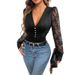 Europe Foreign Trade 2025 New Cross-Border Sexy Retro Elegant Deep V-Neck Lace Long Sleeve Jumpsuit_voghion.com